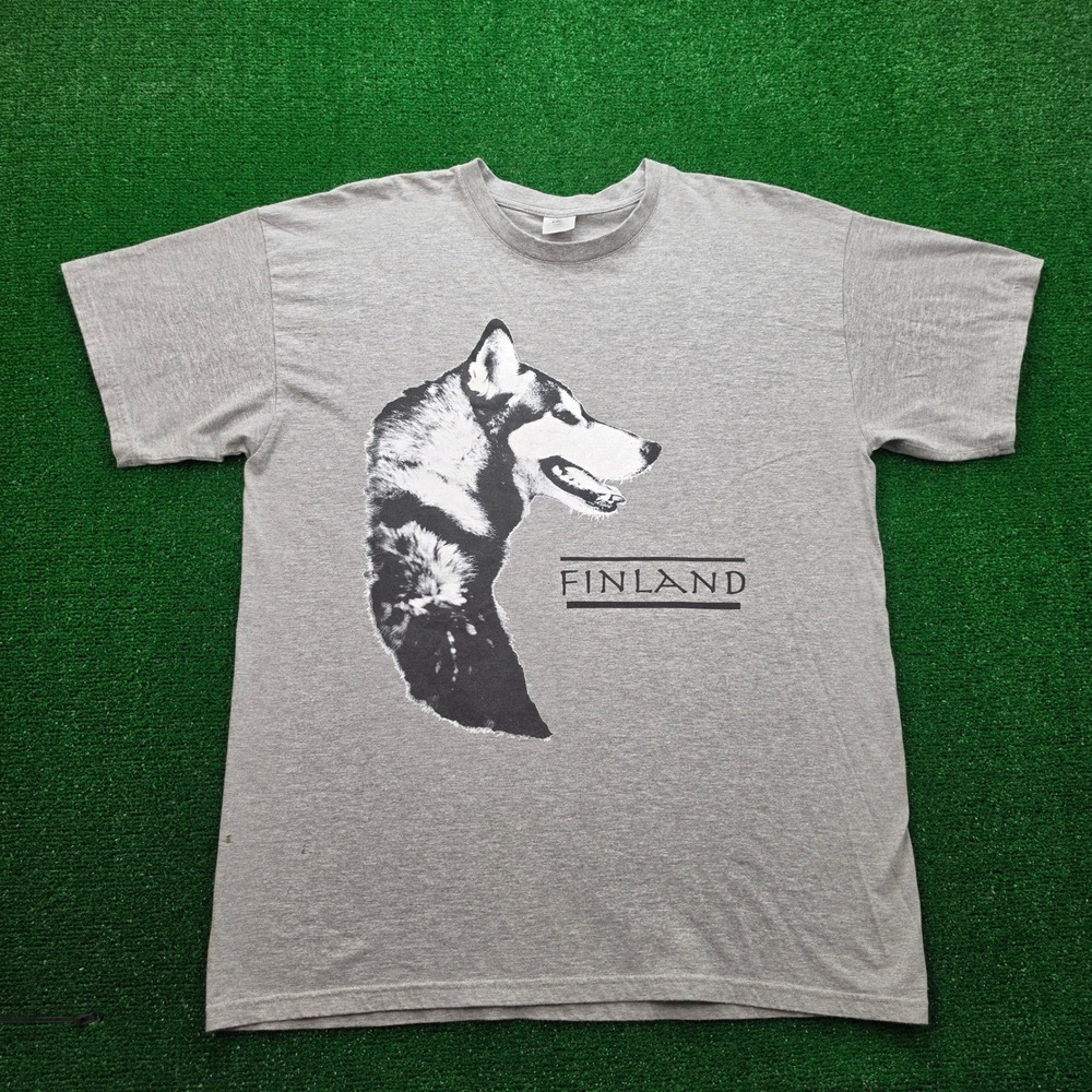 Finland Siberian Husky Graphic Tshirt Mens 2XL/XL Gray Short Sleeve